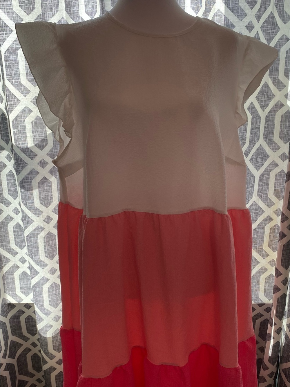 SHEIN White and Pink Tiered Ruffle Sleeve Midi Dress